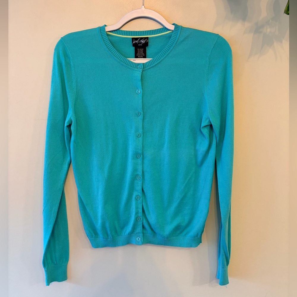 Lord & Taylor Petite Aqua Cotton Modal Cardigan - Picture 2 of 7